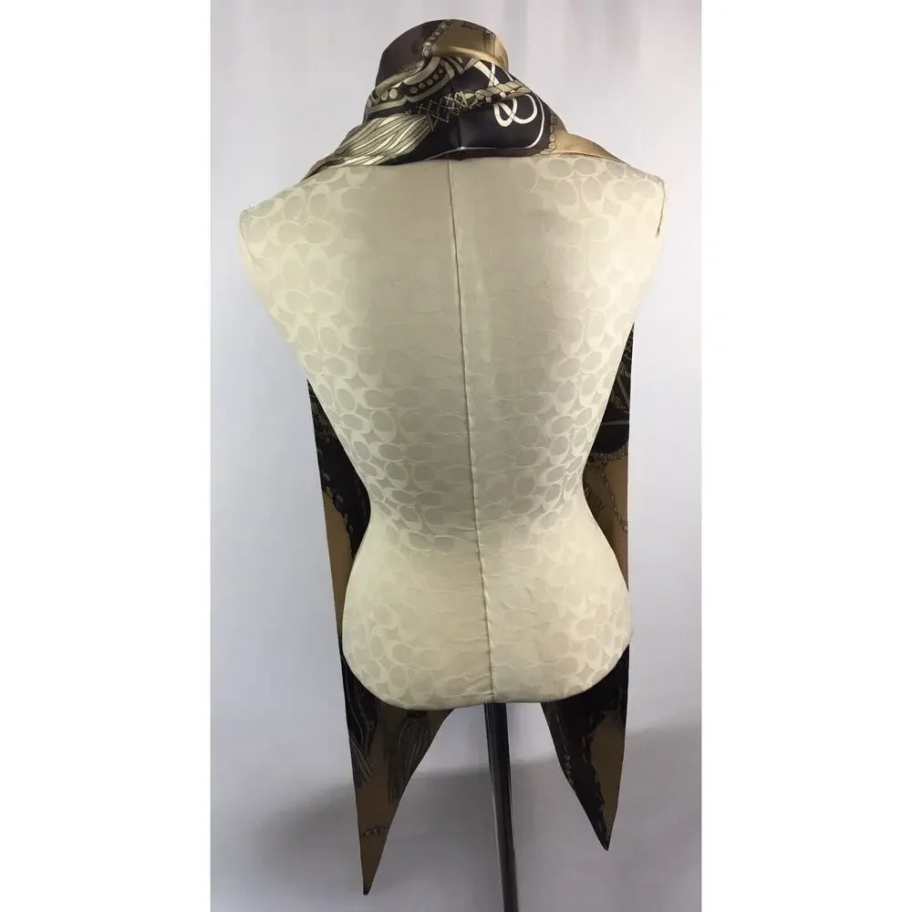 Size 1X Dennis by Dennis‎ Basso Scarf Brown Gold Classic Chain Print Satin
